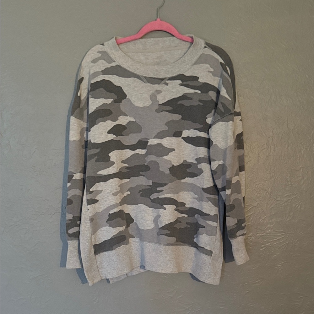 aerie Gray Camo Crewneck Sweater